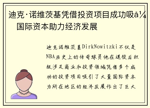 迪克·诺维茨基凭借投资项目成功吸引国际资本助力经济发展